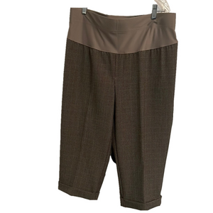 DUO MATERNITY Women's Large Stretch Brown houndstooth Capri Pants w/ Cuffed Hem